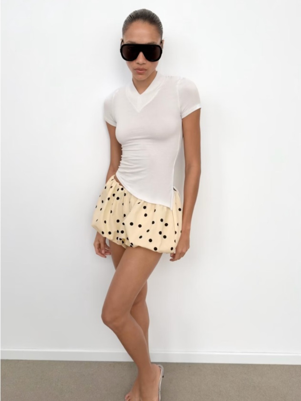 Zara YELLOW Short Sleeve V-Neck Tee NWT